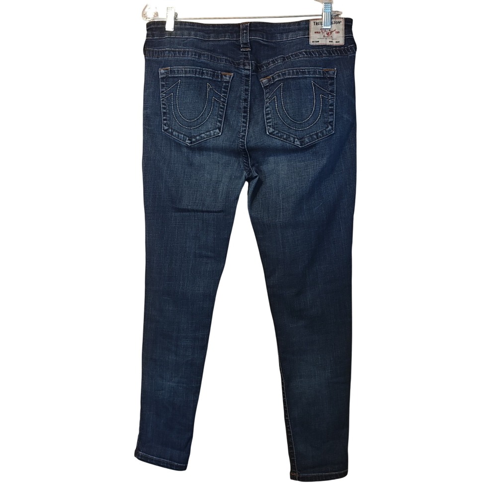 True Religion Halle Super Skinny Jeans Womens 33 Dark Blue Mid Rise Horseshoe - Picture 4 of 13